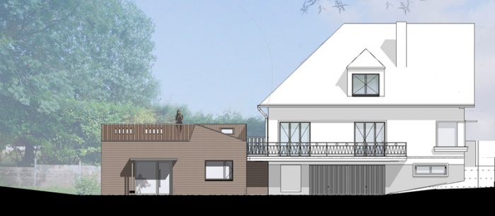 Cabinet para-médical et terrasse en extension d'une maison existante