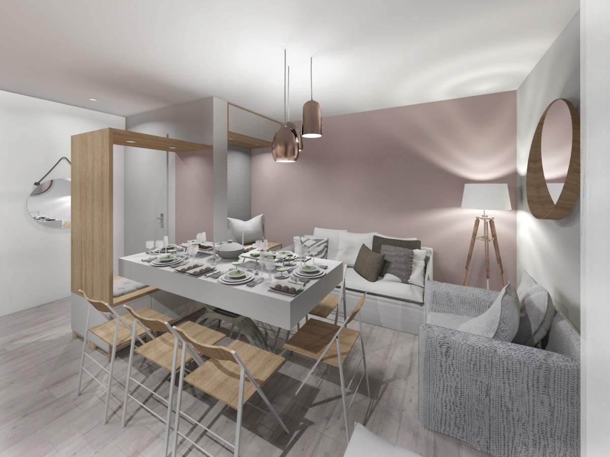 Rénovation d'un appartement de 65m² : salon table dépliée